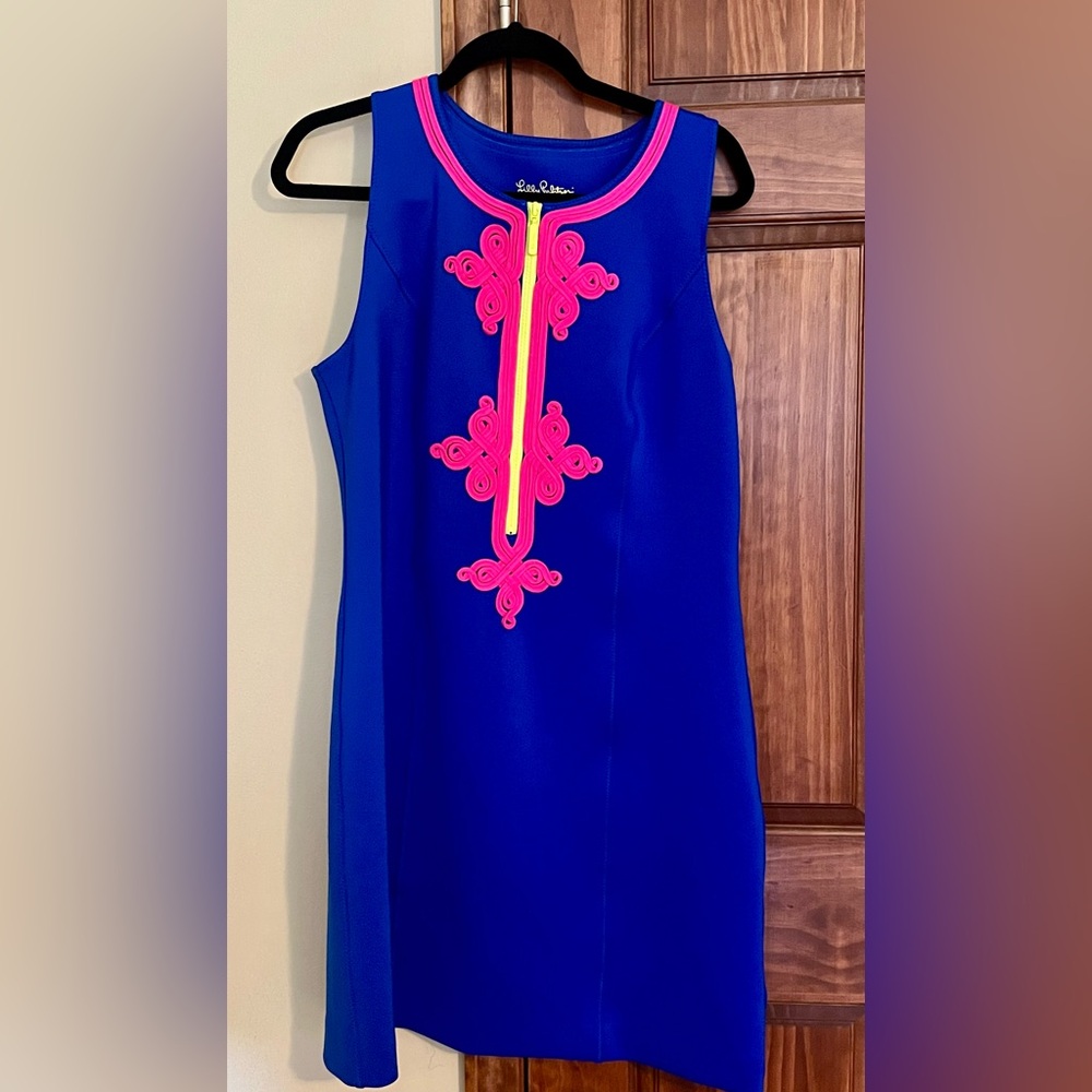 NWOT Lilly Pulitzer Mila Shift Blue Current Neoprene Sleeveless Dress Size L